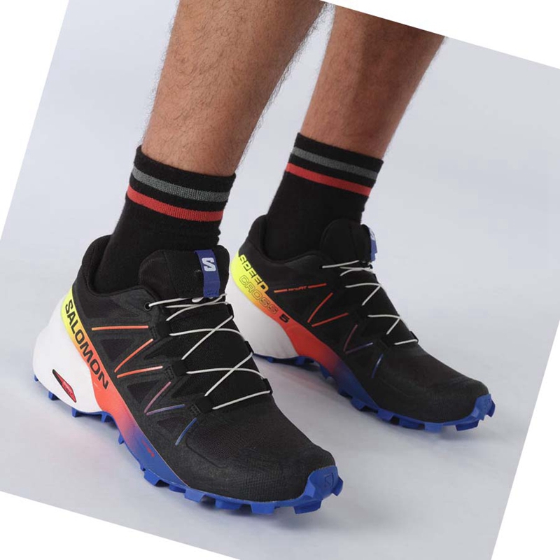 Black / Blue Salomon SPEEDCROSS 5 RACING PACK Men's Trail Running Shoes | EVNRZAU-52