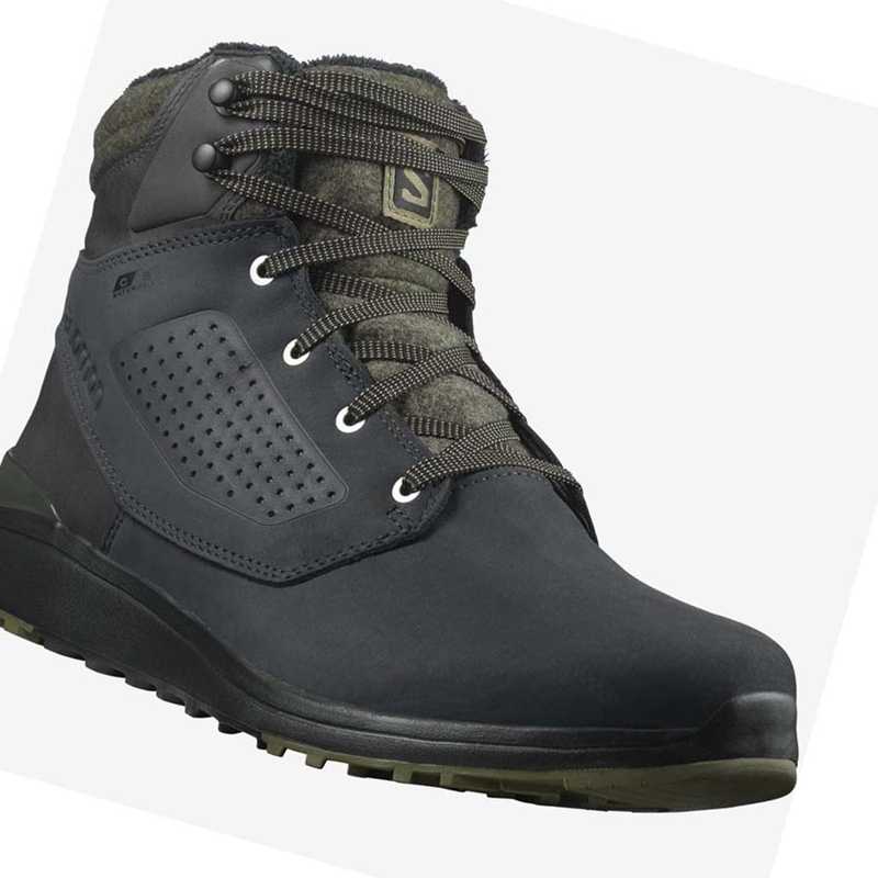 Black / Green Salomon UTILITY WINTER CLIMASALOMON™ WATERPROOF Men's Winter Boots | YKGVPQJ-84