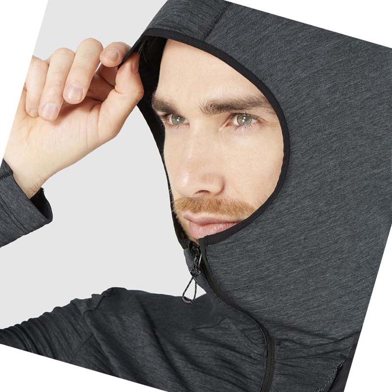 Black Salomon ESSENTIAL LIGHTWARM HOODED Men's Hoodie | XJEHNFC-03