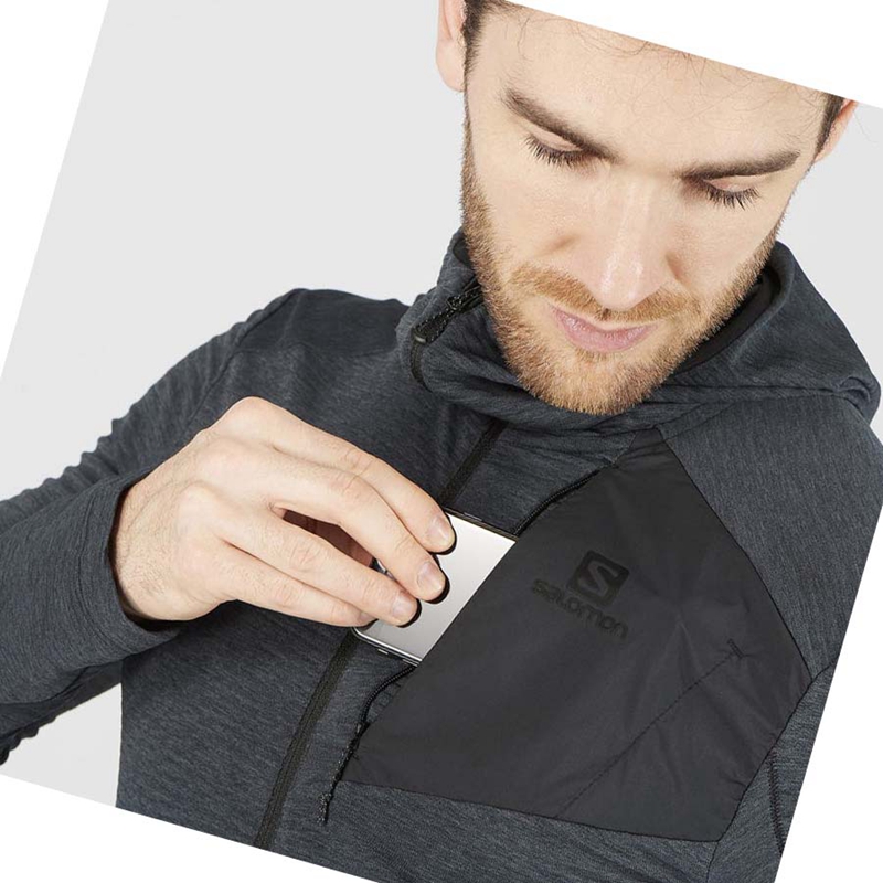 Black Salomon ESSENTIAL LIGHTWARM HOODED Men's Hoodie | XJEHNFC-03