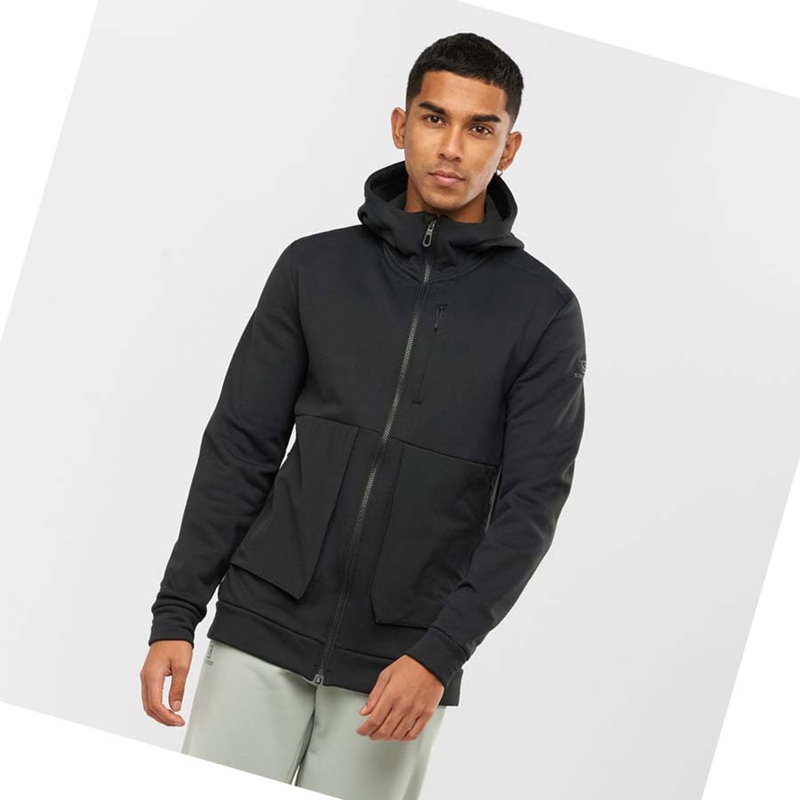 Black Salomon ESSENTIAL WARM FLEECE Men's Hoodie | SDVWPTG-25