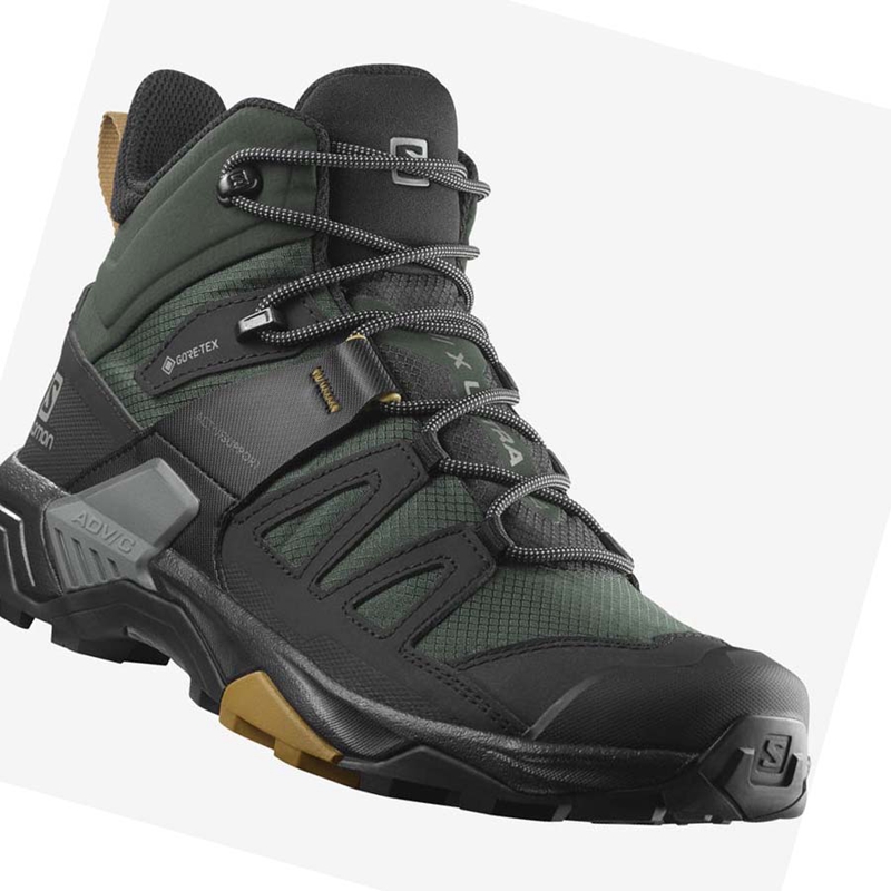 Green / Black Salomon X ULTRA 4 MID GORE-TEX Men's Hiking Shoes | PXGYVQC-48