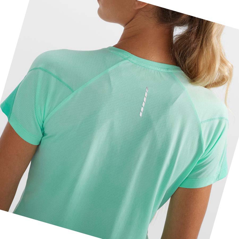 Green Salomon CROSS RUN Women's T Shirts | QPRAHIB-20