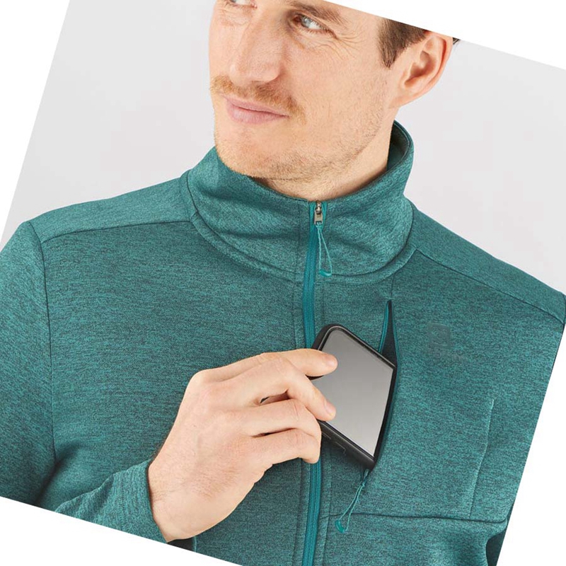 Green Salomon ESSENTIAL LIGHTWARM HEATHER Men's Hoodie | VUWMISN-31