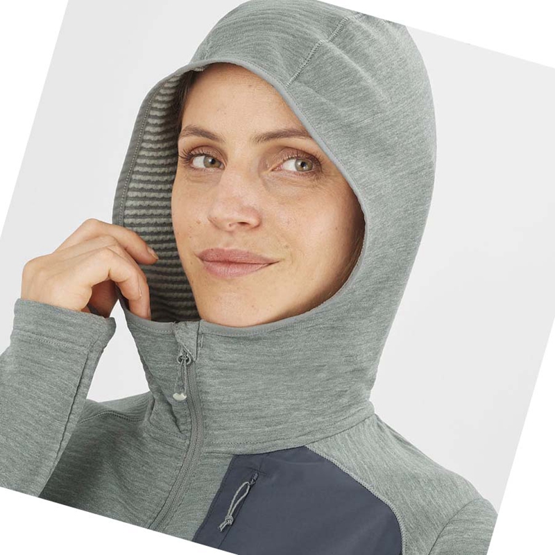 Green Salomon ESSENTIAL LIGHTWARM HOODED Women's Hoodie | KUBYFGZ-63