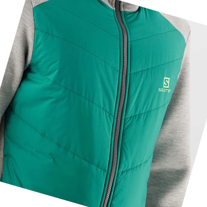 Green Salomon ESSENTIAL XWARM HYBRID Men's Hoodie | HJQGSLA-84