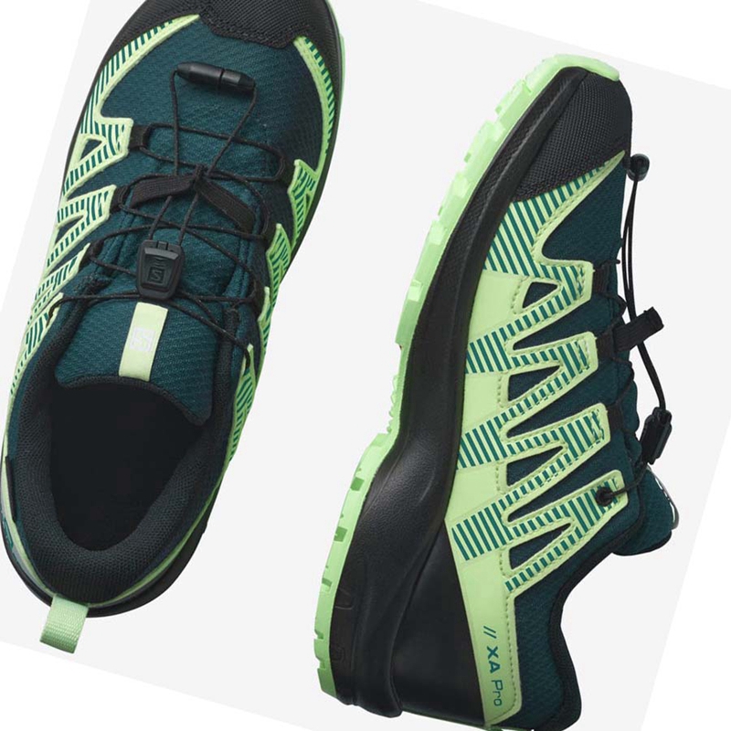 Green Salomon XA PRO V8 CLIMASALOMON™ WATERPROOF Kids' Trail Running Shoes | ILVZQUP-85