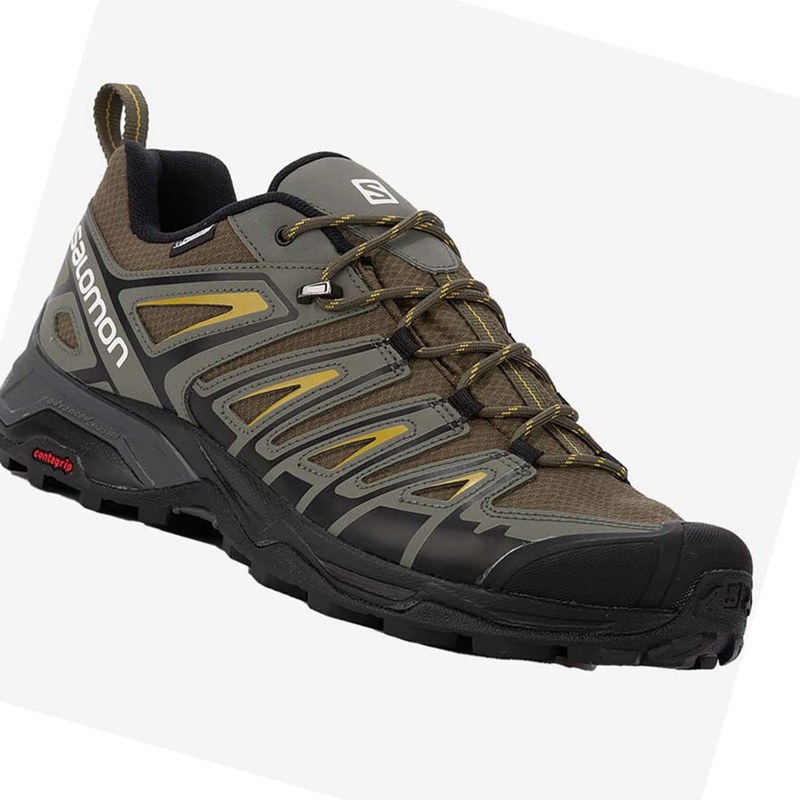 Olive / Black Salomon X ULTRA PIONEER CLIMASALOMON™ WATERPROOF Men's Hiking Shoes | CDMPFBH-40