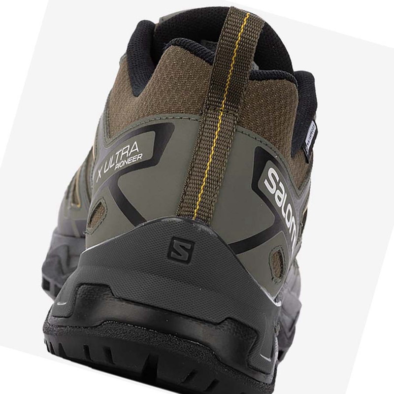 Olive / Black Salomon X ULTRA PIONEER CLIMASALOMON™ WATERPROOF Men's Hiking Shoes | CDMPFBH-40