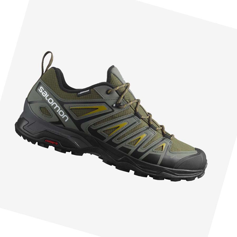 Olive / Black Salomon X ULTRA PIONEER CLIMASALOMON™ WATERPROOF Men\'s Hiking Shoes | CDMPFBH-40