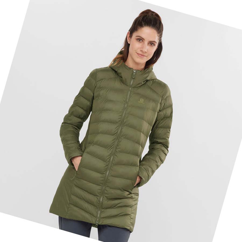 Olive Salomon ESSENTIAL XWARM LONG INSULATED Women's Jackets | LIKVWAD-94