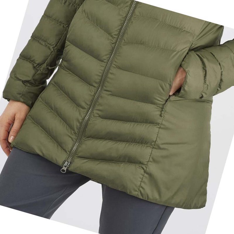 Olive Salomon ESSENTIAL XWARM LONG INSULATED Women's Jackets | LIKVWAD-94