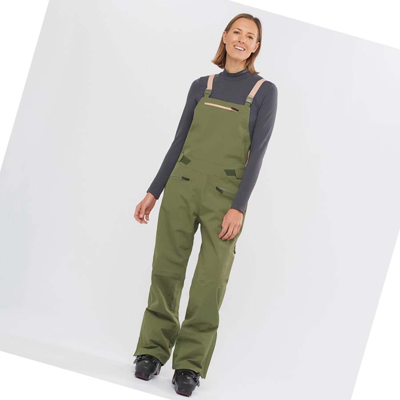 Olive Salomon STANCE 3L BIB Women's Ski Pants | LKXOFWI-92