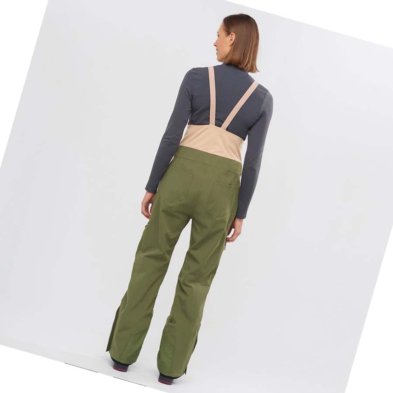 Olive Salomon STANCE 3L BIB Women's Ski Pants | LKXOFWI-92