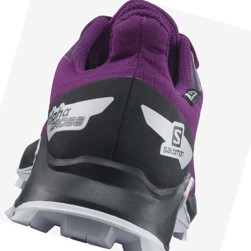 Purple Salomon ALPHACROSS BLAST CLIMASALOMON™ WATERPROOF Kids' Trail Running Shoes | UVNWFQR-12