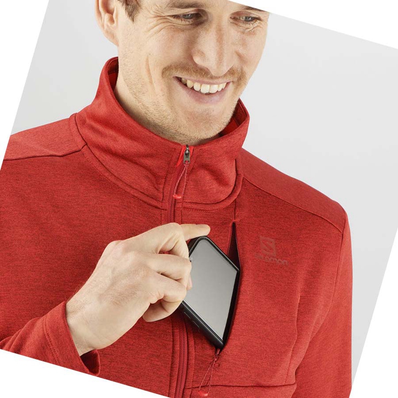 Red Salomon ESSENTIAL LIGHTWARM HEATHER Men's Hoodie | HGXVFNY-62