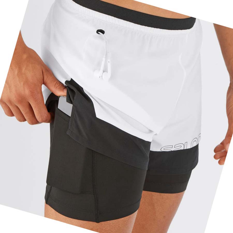 White Salomon CROSS 2IN1 Men's Shorts | OZVCHRS-19