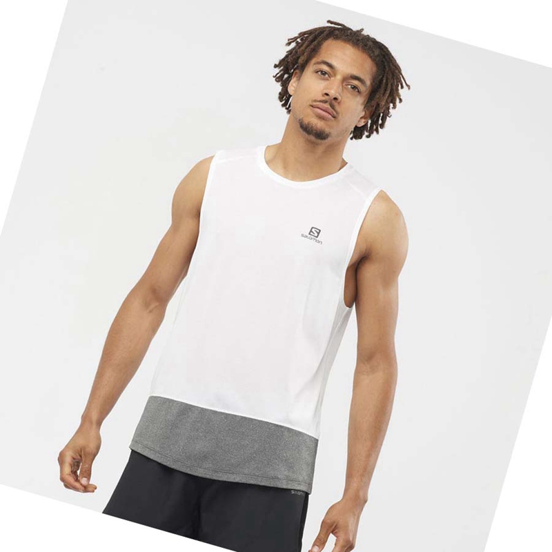 White Salomon CROSS RUN Men's T Shirts | KRIPLAT-68