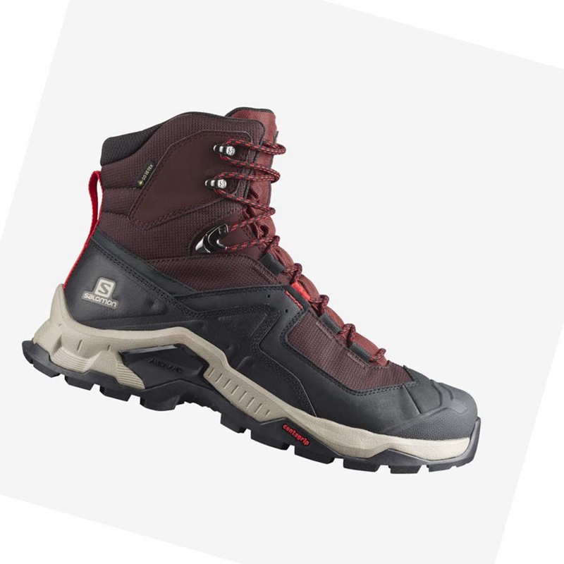 Grey / Red Salomon QUEST ELEMENT GORE-TEX Men's Hiking Shoes | EULINQP-01