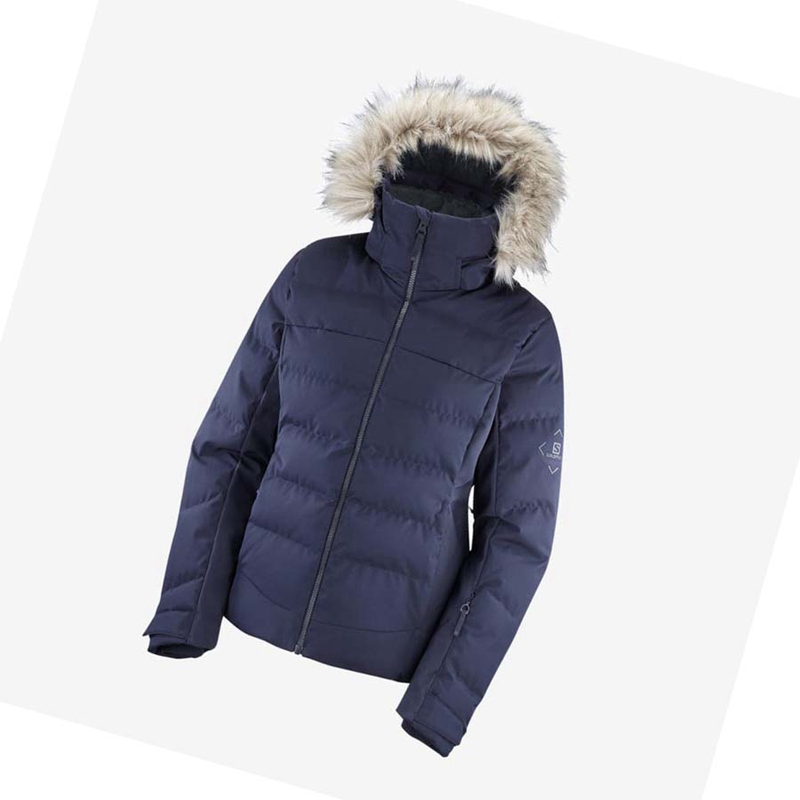 Navy Salomon STORMCOZY Women's Ski Jackets | ZIQLATS-36